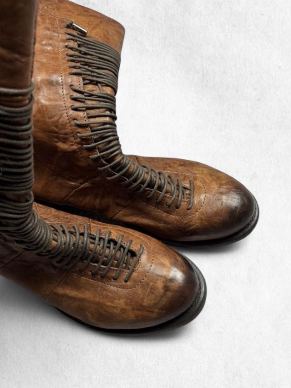 Made in Italy full Brown leather ankle boots with distressed - Picture 4 of 6